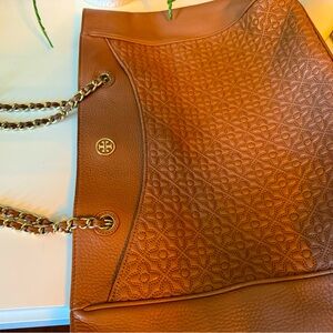Tory Burch Tan Leather Tote with Gold Chain